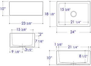 ALFI brand AB2418SB-B  24" Biscuit Smooth Thick Wall Fireclay Single Bowl Farm Sink