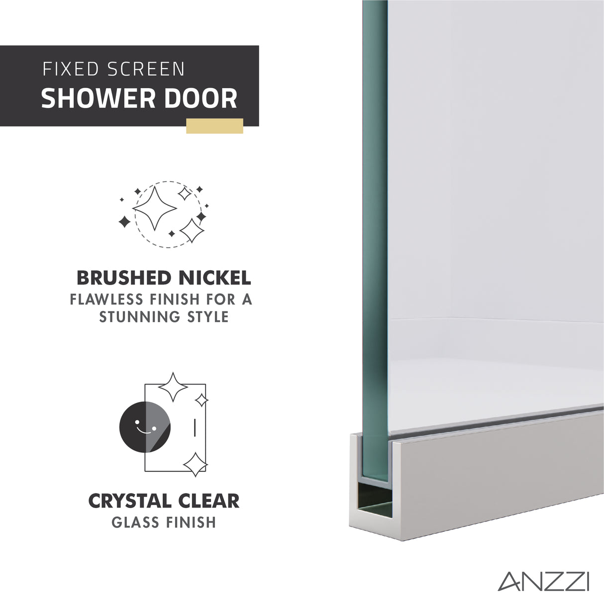 ANZZI SD-AZFL06001BN Veil Series 74 in. by 34 in. Framed Glass Shower Screen in Brushed Nickel