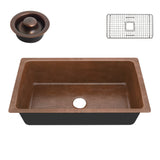 ANZZI SK-031 Gilbert Drop-in Handmade Copper 31 in. 0-Hole Single Bowl Kitchen Sink in Hammered Antique Copper