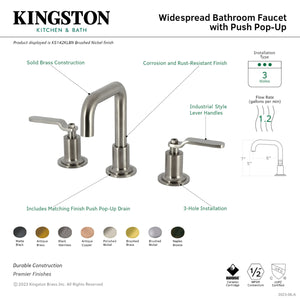 Kingston Brass KS142KLPN Whitaker Widespread Bathroom Faucet with Push Pop-Up, Polished Nickel