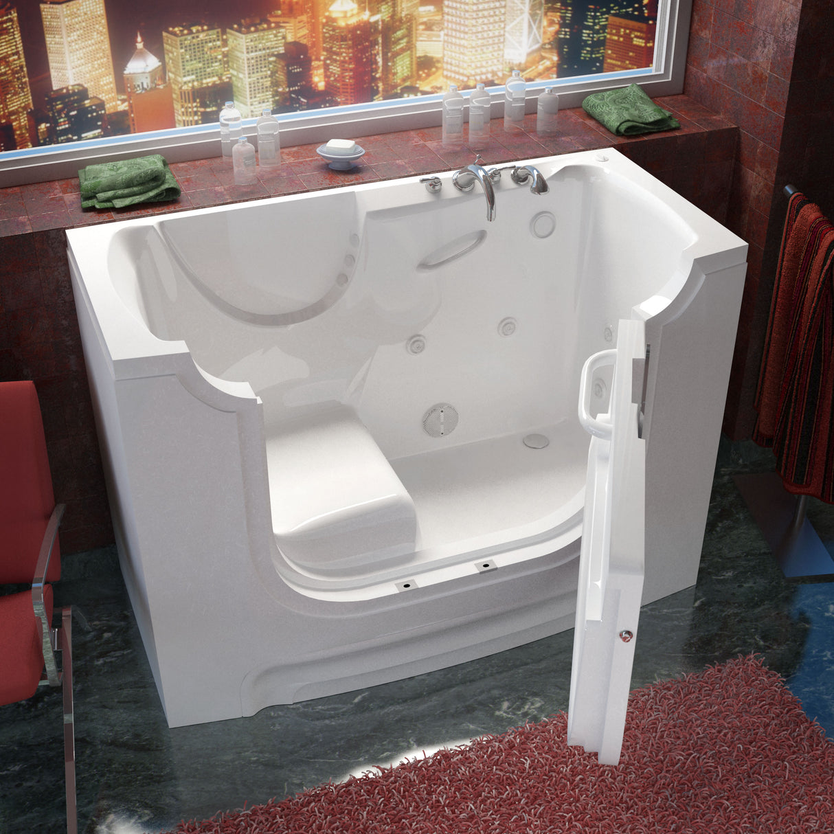 MediTub Wheel Chair Accessible 30 x 60 Right Drain White Whirlpool Jetted Wheelchair Accessible Bathtub