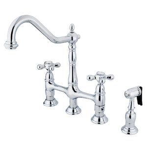 Kingston Brass KS1271AXBS Heritage Bridge Kitchen Faucet with Brass Sprayer, Polished Chrome