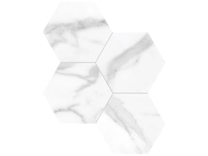 Anatolia Tile 6" Hexagon La Marca Statuario Polished & Rectified Porcelain Mosaic - 1 Sheet = .797 - 4501-0329-0" Statuario Nuovo 6" Hexagon Polished - premium natural stone mosaic tile from Anatolia Tile, available at PoshHaus showroom in Keene, NH