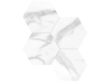 Anatolia Tile 6" Hexagon La Marca Statuario Polished & Rectified Porcelain Mosaic - 1 Sheet = .797 - 4501-0329-0" Statuario Nuovo 6" Hexagon Polished - premium natural stone mosaic tile from Anatolia Tile, available at PoshHaus showroom in Keene, NH