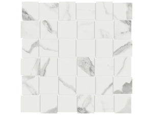 Anatolia Tile 2X2 Basketweave Mayfair Statuario Venato Polished Porcelain Mosaics. 1 Sheet = .98 Sq. Ft. 4501-0140-1 Statuario Venato 2x2 Basketweave Polished - premium natural stone mosaic tile from Anatolia Tile, available at PoshHaus showroom in Keene, NH
