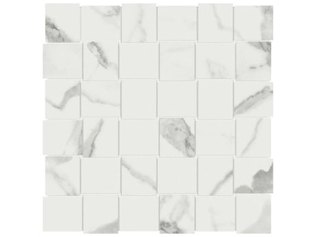 Anatolia Tile 2X2 Basketweave Mayfair Statuario Venato Polished Porcelain Mosaics. 1 Sheet = .98 Sq. Ft. 4501-0140-1 Statuario Venato 2x2 Basketweave Polished - premium natural stone mosaic tile from Anatolia Tile, available at PoshHaus showroom in Keene, NH