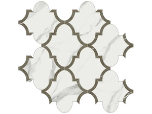 Mayfair Statuario Venato Arabesque Polished Porcelain Mosaics. 1 Sheet = .97 Sq. Ft.