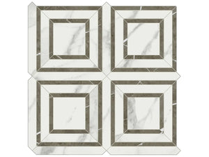 Anatolia Tile Mayfair Statuario Venato Piazza Polished Porcelain Mosaics. 1 Sheet = .96 Sq. Ft. 4501-0154-1 Statuario Venato Piazza - premium natural stone mosaic tile from Anatolia Tile, available at PoshHaus showroom in Keene, NH