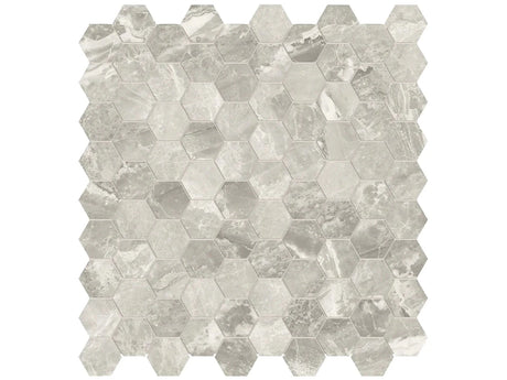 Anatolia Tile 1.25 Inch Mayfair Stella Agento Polished Porcelain Hexagon Mosaics. 1 Sheet = .97 Sq. Ft. 4501-0148-1 Stella Argento 1.25" Hexagon - premium natural stone mosaic tile from Anatolia Tile, available at PoshHaus showroom in Keene, NH
