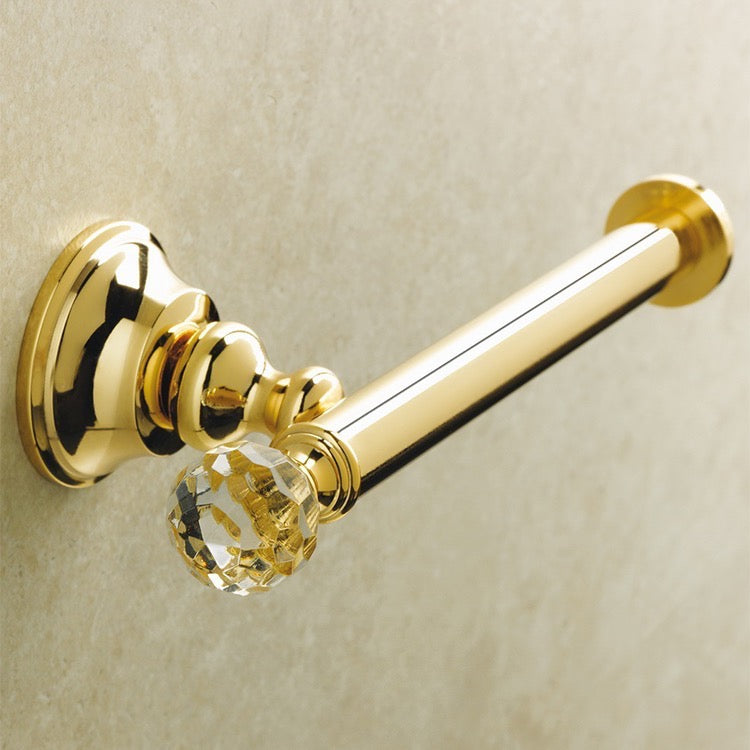 Toilet Roll Holder, Gold Finish Brass with Crystal