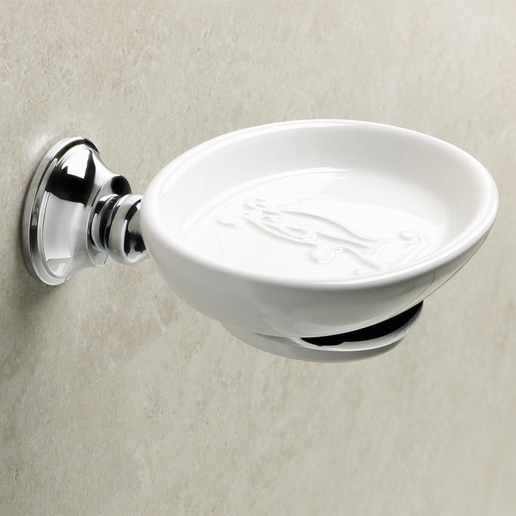 Wall Mounted Round White Ceramic Soap Dish with Brass Mounting