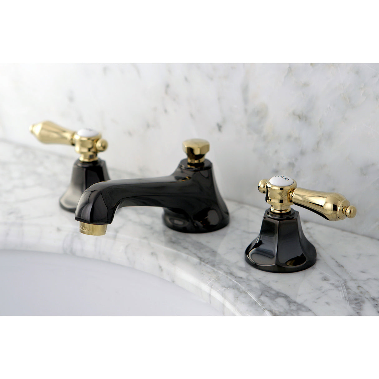 Kingston Brass NS4469BAL Widespread Bathroom Faucet, Black Stainless Steel/Polished Brass