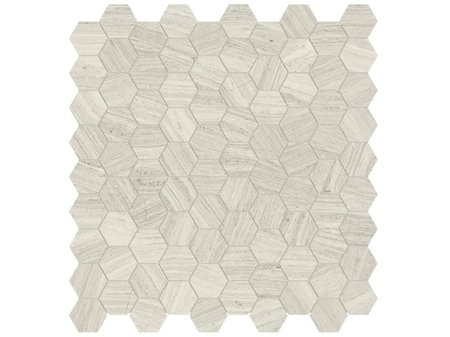 Anatolia Tile 1.25 Inch Mayfair Strada Ash Polished Porcelain Hexagon Mosaics. 1 Sheet = .97 Sq. Ft. 4501-0149-1 Strada Ash 1.25" Hexagon - premium natural stone mosaic tile from Anatolia Tile, available at PoshHaus showroom in Keene, NH