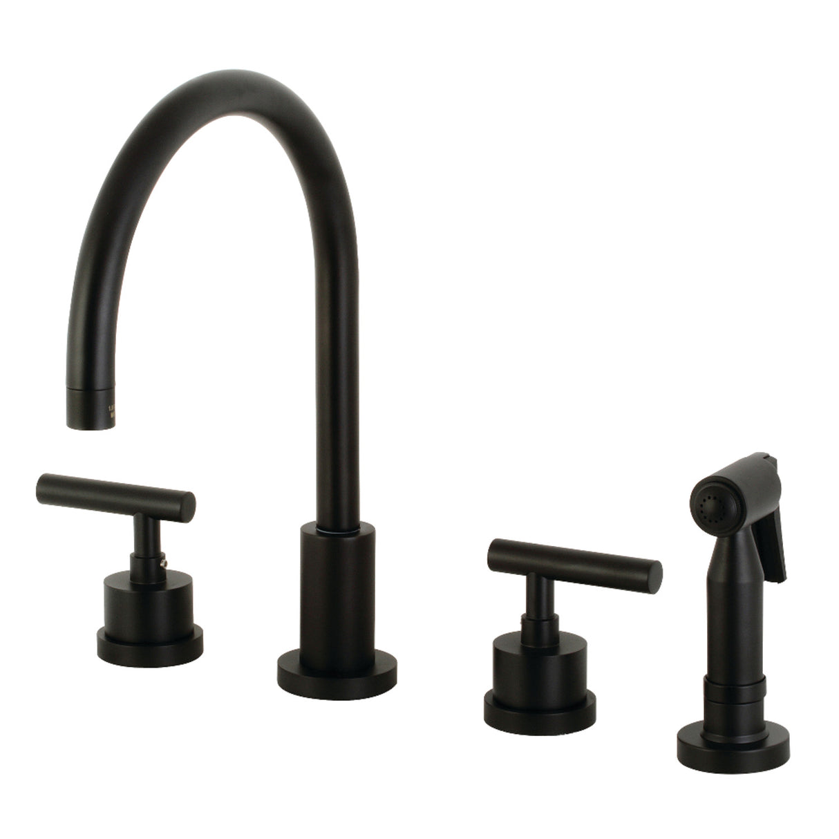 Kingston Brass KS8720CMLBS Manhattan 8-Inch Widespread Kitchen Faucet with Brass Sprayer, Matte Black