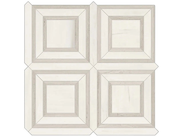 Anatolia Tile Mayfair Suave Bianco Piazza Polished Porcelain Mosaics. 1 Sheet = .96 Sq. Ft. 4501-0156-1 Suave Bianco Piazza - premium natural stone mosaic tile from Anatolia Tile, available at PoshHaus showroom in Keene, NH