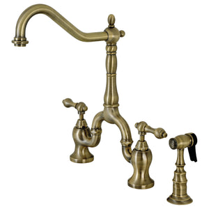 Kingston Brass KS7753ALBS English Country Kitchen Bridge Faucet with Brass Sprayer, Antique Brass
