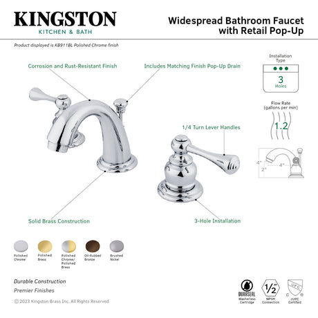 Kingston Brass KB912BL Vintage Widespread Bathroom Faucet, Polished Brass