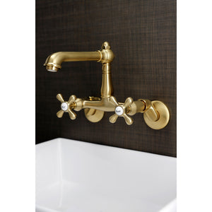 Kingston Brass English Country 6-Inch Adjustable Center Wall Mount Kitchen Faucet, Brushed Brass