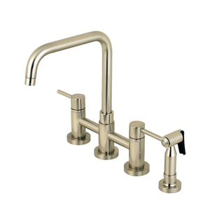 Kingston Brass KS8288DLBS Concord Bridge Kitchen Faucet with Brass Sprayer, Brushed Nickel