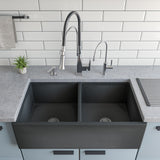 Brushed Nickel Square Kitchen Faucet with Black Rubber Stem
