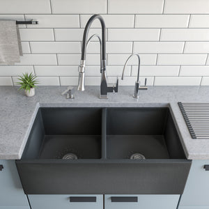 Brushed Nickel Square Kitchen Faucet with Black Rubber Stem