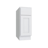 Shaker White SLAB Single Door Standard Base Cabinet - 15" W - Reduced Height