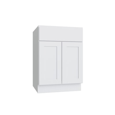 Shaker White SLAB Double Door Standard Base Cabinet - 24" W