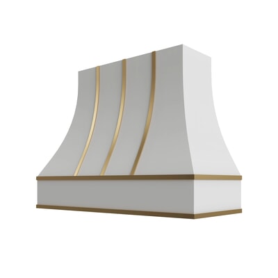 Shaker White Curved Hood with Brass Strapping - 48" W x 30" H