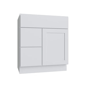 Shaker White SLAB Vanity Combo Cab - Drw Left - 30" W x 21" D