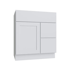 Shaker White SLAB Vanity Combo Cab - Drw Right - 30" W x 21" D