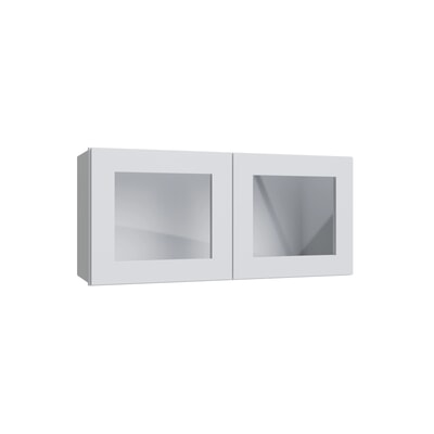Shaker White 15" Wall Stacking Cabinets with Glass