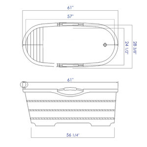 ALFI brand AB1163 61" Free Standing Wooden Bathtub with Cushion Headrest