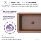 ANZZI SK-011 Macedonian Farmhouse Handmade Copper 33 in. 0-Hole Single Bowl Kitchen Sink with Flower Bed Design Panel in Polished Antique Copper