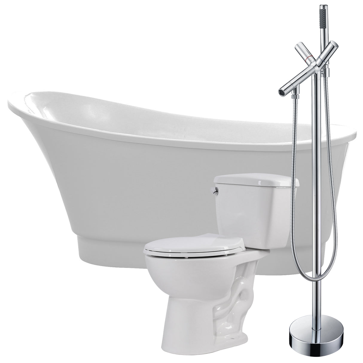 ANZZI FTAZ095-42C-63 Prima 67 in. Acrylic Soaking Bathtub with Havasu Faucet and Cavalier 1.28 GPF Toilet