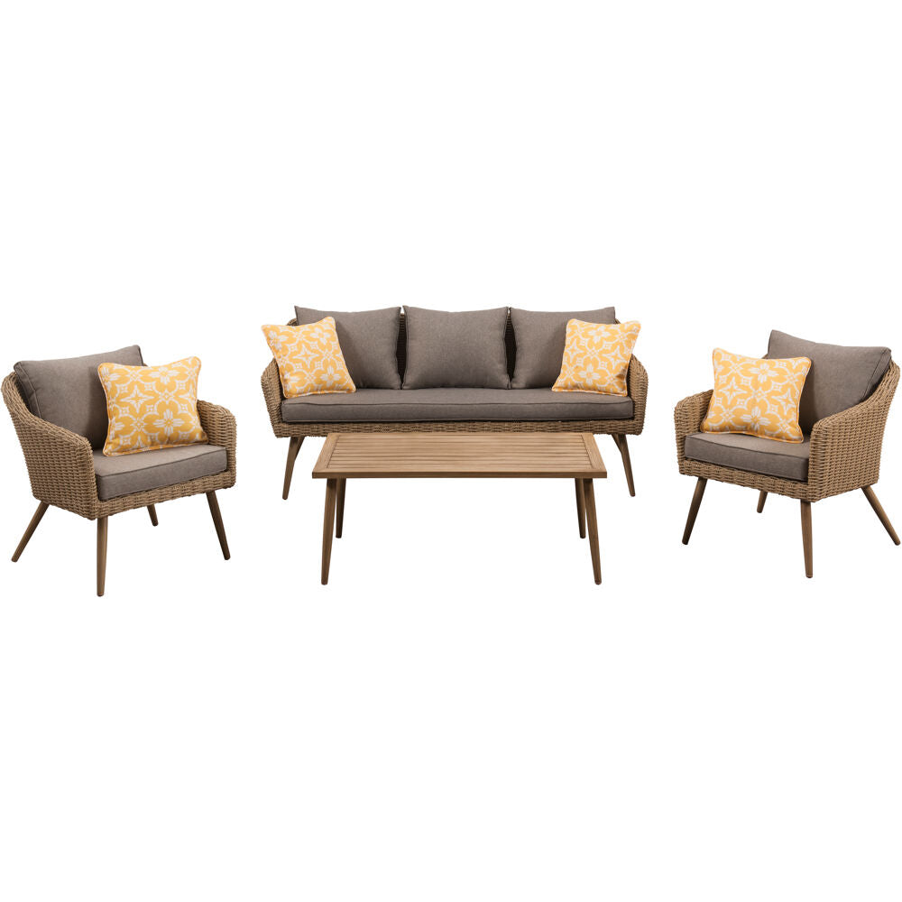 Hanover SYDNEY4PC-GRY Sydney 4pc Set: 2 Side Chairs, Sofa, and Faux Wood Coffee Table