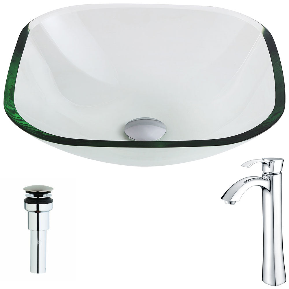ANZZI LSAZ074-095 Cadenza Series Deco-Glass Vessel Sink in Lustrous Clear with Harmony Faucet in Chrome