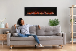 Amantii SYM-60-BESPOKE Symmetry Bespoke - 60" Indoor / Outdoor Electric Built In Fireplace featuring, WiFi Compatibilty & Bluetooth Connectivity, MultiFunction Remote, and a Selection of Media Options