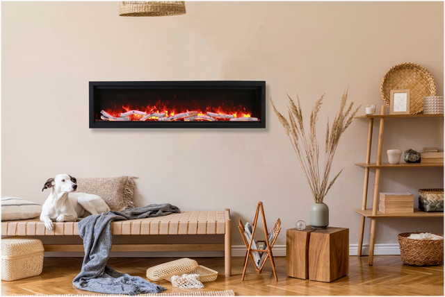Amantii SYM-50-BESPOKE Symmetry Bespoke - 50" Indoor / Outdoor Electric Built In Fireplace featuring, WiFi Compatibilty & Bluetooth Connectivity, MultiFunction Remote, and a Selection of Media Options