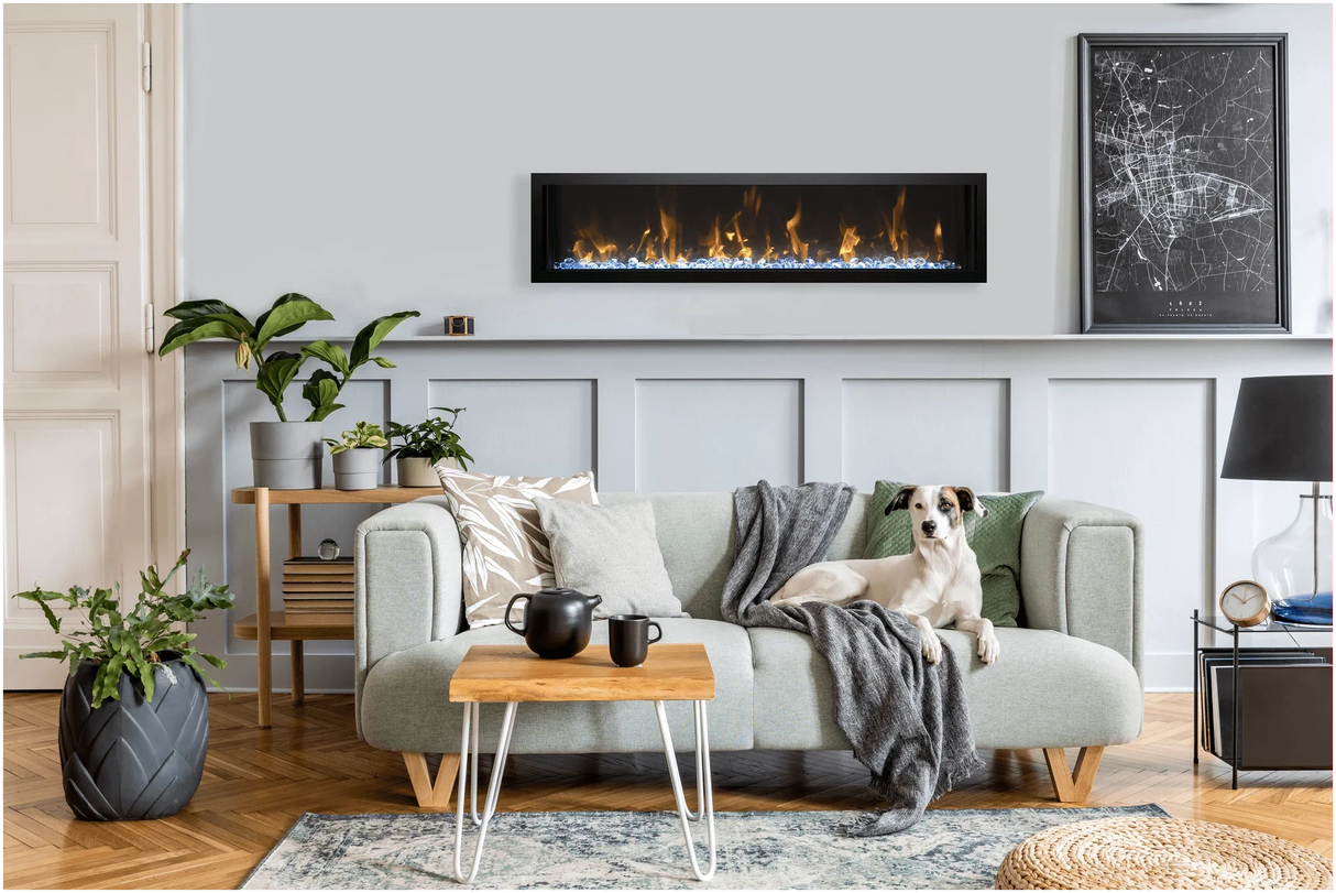 Amantii SYM-SLIM-60 Symmetry Xtraslim Smart Electric  -60" WiFi Enabled Fireplace, Featuring a  MultiFunction  Remote Control, Multi Speed Flame Motor