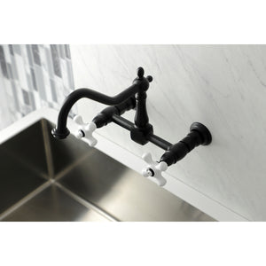 Kingston Brass KS1240PX Heritage Wall Mount Bridge Kitchen Faucet, Matte Black