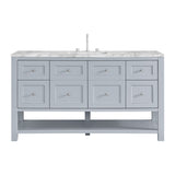 Breckenridge 60" Single Vanity, Serenity Blue, w/ 3 CM Carrara Marble Top
