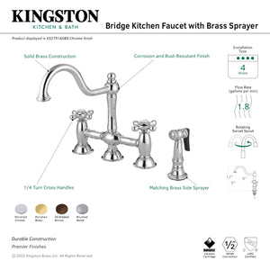 Kingston Brass KS3795AXBS Restoration Bridge Kitchen Faucet with Brass Sprayer, Oil Rubbed Bronze