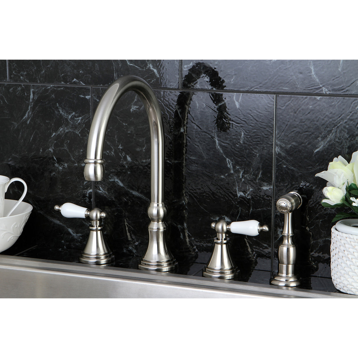 Kingston Brass KS2798PLBS Widespread Kitchen Faucet, Brushed Nickel