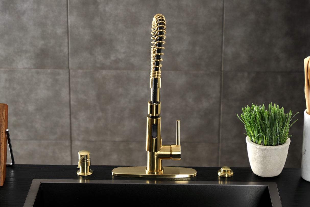 Gourmetier LS8773DL Concord Single-Handle Pre-Rinse Kitchen Faucet, Brushed Brass