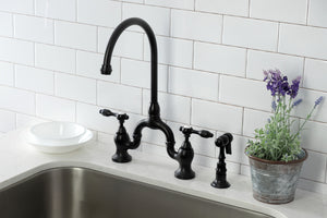Kingston Brass KS7790TALBS Tudor Bridge Kitchen Faucet with Brass Sprayer, Matte Black