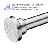 ANZZI AC-AZSR55BN 35-55 Inches Shower Curtain Rod with Shower Hooks in Brushed Nickel | Adjustable Tension Shower Doorway Curtain Rod | Rust Resistant No Drilling Anti-Slip Bar for Bathroom | AC-AZSR55BN