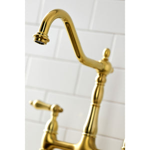 Kingston Brass KS1277ALBS Heritage Bridge Kitchen Faucet with Brass Sprayer, Brushed Brass
