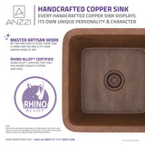 ANZZI SK-001 Illyrian Drop-in Handmade Copper 16 in. 0-Hole Single Bowl Kitchen Sink in Hammered Antique Copper
