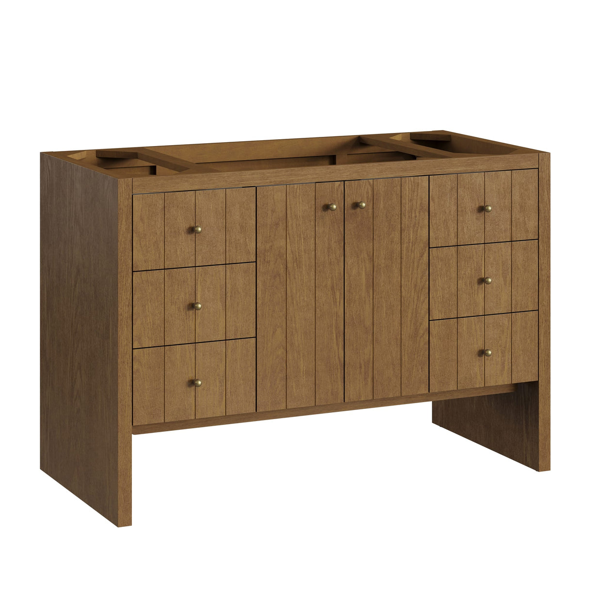 Hudson 48" Single Vanity, Honey Oak w/ Single Hole 3 CM White Zeus Silestone Top and Matching Backsplash