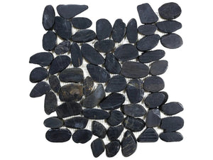 Anatolia Tile Zen Tahitian Black Sand Flat Polished Pebble Mosaics. 1 Sheet = 1 Sq. Ft. 5001-0235-0 (76-356) Tahitian Black Sand Flat Pebble - premium natural stone mosaic tile from Anatolia Tile, available at PoshHaus showroom in Keene, NH